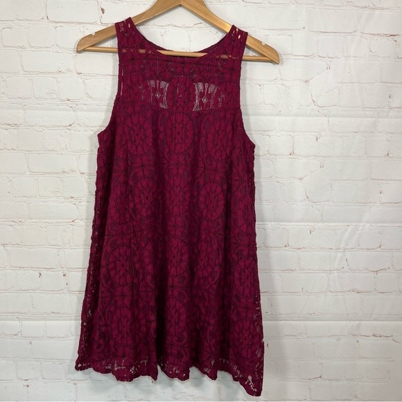 Free People Tunic Lace Tank Babydoll Dress Womens XS Maroon Lined - Picture 1 of 12